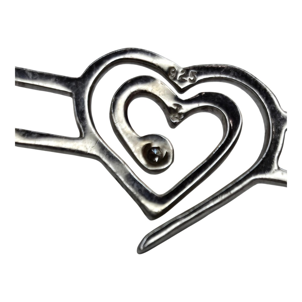 Heart Bangle Bracelet Sterling Silver 925 Diamond Accent - Picture 7 of 11